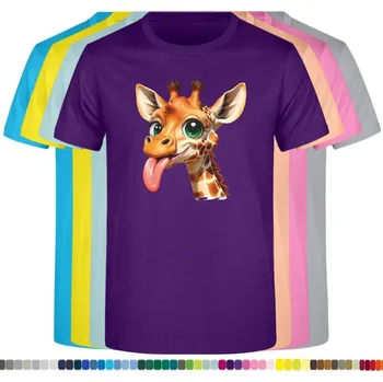 Dívčí tričko detske-levne-bavlnene-tricko-potisk-nezbedna-zirafa Barva: Purple - purpurová, velikost: 104