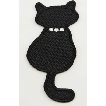 Nášivka Nažehlovací záplata - černá kočička se stříbrnými ozdobami, sedící - rozměr 4 cm x 9 cm