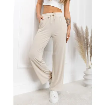 Dámské kalhoty Béžové dámské šíroké textilní kalhoty Bolf W7957 - L