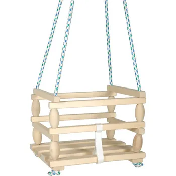 Dětská houpačka DŘEVO Houpačka závěsná se zábranou přírodní natur do 80kg