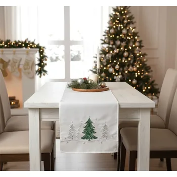 Vánoční dekorace Ubrus Vánoční, Vánoční stromečky, bílý