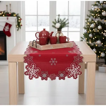 Ubrus Vánoční, Kouzelné vločky, červený