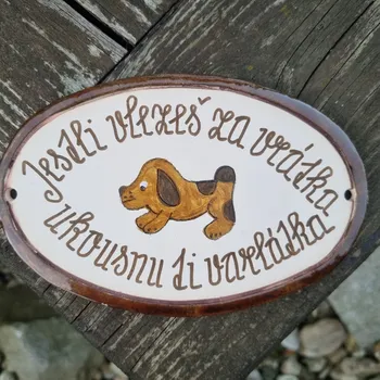 Domovní cedule V.Randák Vítací cedulka - Jestli vlezeš za vrátka ukousnu ti v...