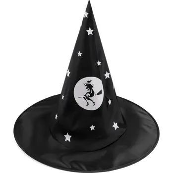 Karnevalový klobouk čarodějnický - pavučina, lebka, netopýr, dýně, čarodějnice, barva 10 černá čarodějnice