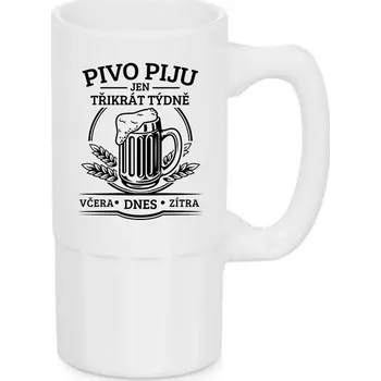 Sklenice Úzký pivní půllitr – Pivo piju jen třikrát týdně, Barva Bílá, Velikost 500 ml, Canvas Keramický pivní půllitr Bezvatriko.cz 0098 - DTF/DTG