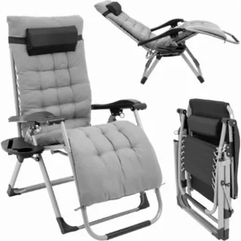 Zahradní lehátko Skládací zahradní lehátko s nastavitelným opěradlem - s podnosem a boční taškou