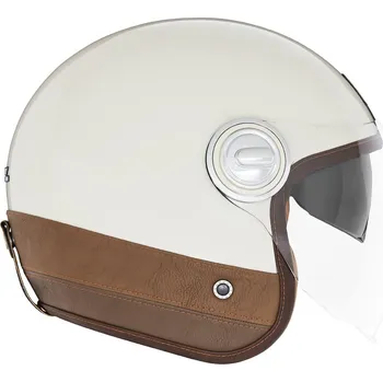Helma na motorku Přilba HERITAGE, NOX PREMIUM (krémová bílá, hnědá kůže) 2025 Velikost: XS | Barva