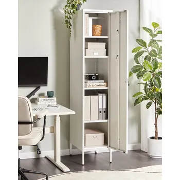 Šatní skříň Úložná skříň bílá kovová skříňka s 5 policemi a tyčí moderní domácí kancelář pracovna Beliani