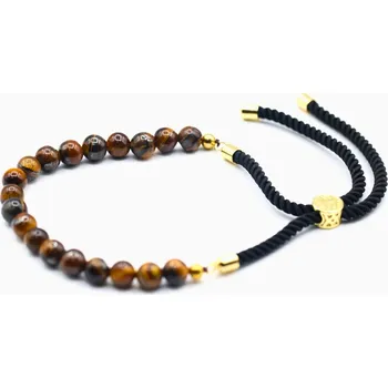 Náramek Pozlacený náramek s tygřím okem 18K posuvné zapínání, 18K pozlacení komponentů, polodrahokam