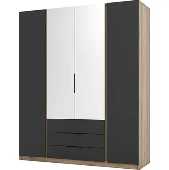 Pohovka KAMARO 2D-2W-3S - skříň čtyřdvéřová se 3 šuplíky a zrcadly uprostřed - dub pobřežní/černá (KAJA EV/BL 2F2LUSTRO3S) "LP" (K150-Z) NOVINKA