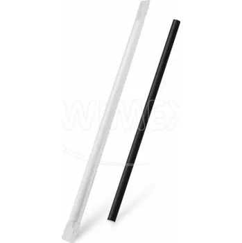 Jednorázové nádobí Slámky papírové jumbo černé 25 cm, průměr 8 mm, 100 ks, celulóza WMX/40939/PAK