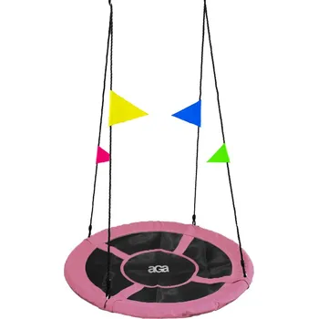 Dětská houpačka Aga Závěsný houpací kruh 90 cm Růžový s vlajkami