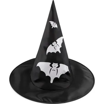 Karnevalový doplněk Karnevalový klobouk čarodějnický - pavučina, lebka, netopýr, dýně, čarodějnice, malé, 8 černá netopýr