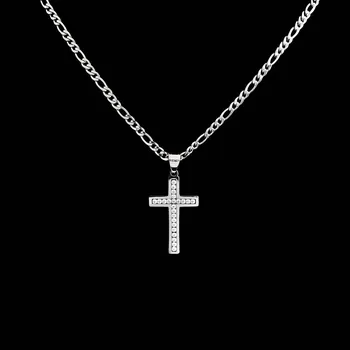 Náhrdelník Unisex náhrdelník figaro s křížkem zdobeným zirkony z chirurgické oceli č. 1827 - 55 cm