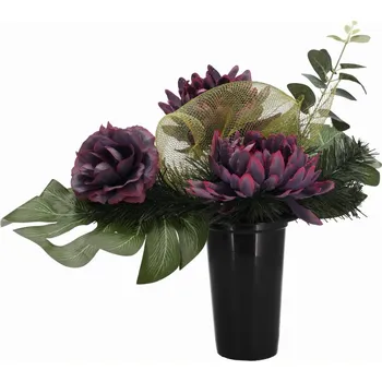 umělá květina Kompozice náhrobní dekorace - umělé 3 květy - fialové