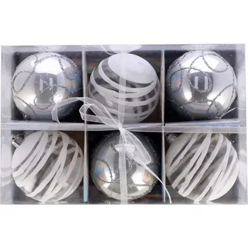 Vánoční ozdoba Sada šesti stříbrných vánočních ozdob 3 vzory na stromeček