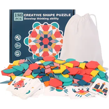 Dřevěná hračka Aga Dřevěná skládačka geometrické tvary 180 dílů