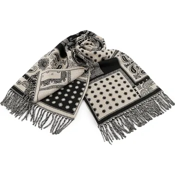 Šála Zimní šála / pléd s třásněmi 65x180 cm, barva 20 krémová černá