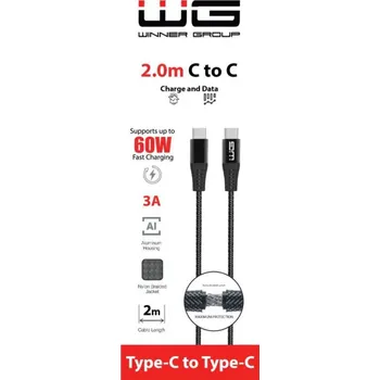 Datový kabel WG - Datový kabel Type-C na Type-C, 2 metry, černá