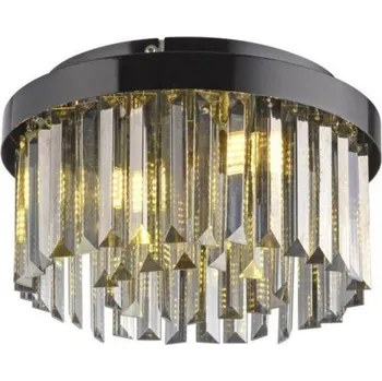 JUST LIGHT Stropní svítidlo KULUNKA, černá, křišťálové přívěsky, D 30 cm,
