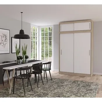 Šatní skříň VISTARIA 04 - šatní skříň s nádstavcem = korpus DUB SONOMA /dveře BÍLÁ (VESTA 04 + NADSTAVKA Upper =5BALÍKŮ) - ŠATNÍ SKŘÍŇ 150 - 2 dvéřová (IZ) (K150)