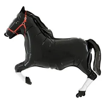 Balónek MINI Dostihový kůň - černý 14"/35cm fóliový balónek nafukovací