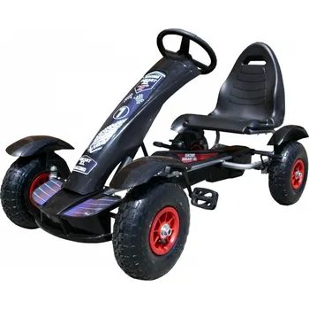 Dětské elektrovozidlo Závodní šlapací motokára XL pro děti 3+ černá + nafukovací kola + nastavitelné sedadlo + volnoběh