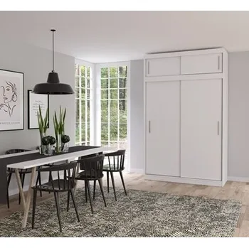 Šatní skříň VISTARIA 04 - šatní skříň s nádstavcem = CELÁ BÍLÁ/BÍLÁ (VESTA 04 + NADSTAVKA Upper = 5BALÍKŮ) - ŠATNÍ SKŘÍŇ 150 - 2 dvéřová (IZ) (K150)