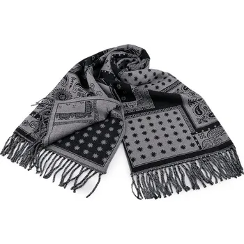 Šála Šála zimní / pléd s třásněmi 62x185 cm - 22 šedá černá