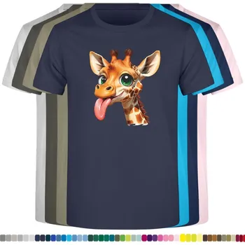 Dívčí tričko detske-levne-bavlnene-tricko-potisk-nezbedna-zirafa Barva: Navy - tmavě modrá, velikost: 128