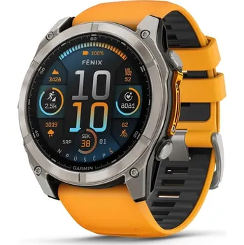 Chytré hodinky Garmin - fenix® 8 – 51 mm, AMOLED Sapphire, Titanium s Orange/Graphite silikonovým řemínkem, EU