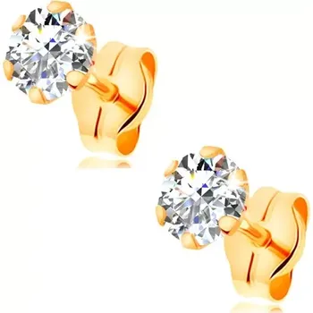 Náušnice Puzetové náušnice ze žlutého 14K zlata - čirý kulatý zirkon v kotlíku, 4 mm