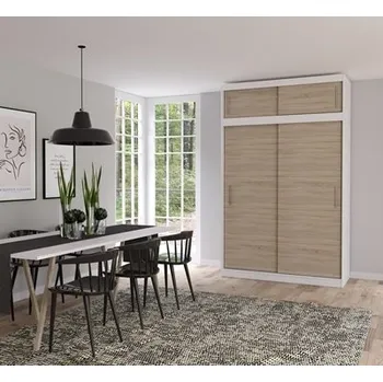 Šatní skříň VISTARIA 04 - šatní skříň s nádstavcem = korpus BÍLÁ/ dveře DUB SONOMA (VESTA 04 + NADSTAVKA Upper =5BALÍKŮ) - ŠATNÍ SKŘÍŇ 150 - 2 dvéřová (IZ) (K150)