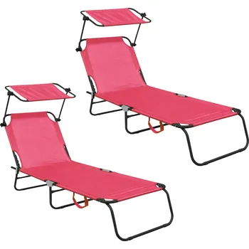 Zahradní lehátko Aga 2x Zahradní polohovací lehátko se stříškou Růžové