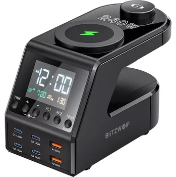 Budík Budík s nabíjecí stanicí BlitzWolf BW-FW10, 2× USB‑A, 4× USB‑C, 240 W