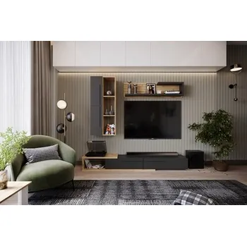 Obývací stěna KLEER byt. stěna - dub tacho / antracit (KALVADOS Roble Taho/Antracita -2balíky) (UG) (K150) NOVINKA