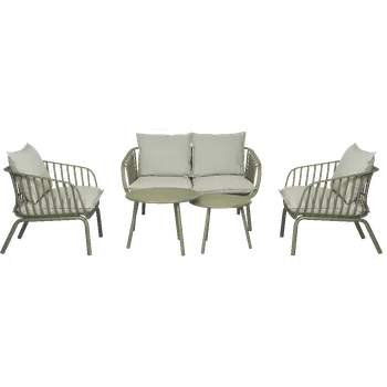 Sedací souprava MARBELLA, venkovní sedací souprava, kovové nohy, čalouněné polštáře, olivová