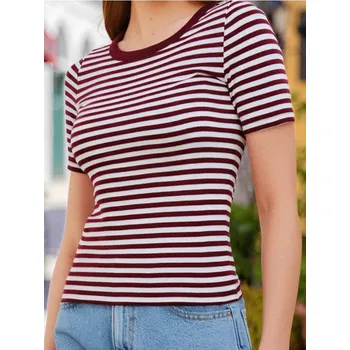Dámská móda Sinsay - Bavlněné tričko Basic - burgundy - 647EU-92X - 647EU-92X-XS