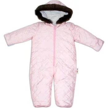 Kojenecká kombinéza Kombinéza s kapucí a kožíškem Baby Nellys ®prošívaná, bez šlapek - sv. růžová Velikost: 98 (2-3r)