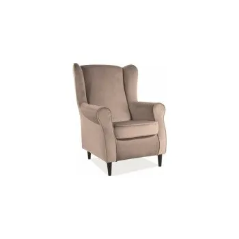 Křeslo BURBON VELVET - křeslo ušák - látka béžová - BLUVEL 28/wenge, (S) (BARONV28=1BALÍK) (K150)NOVINKA