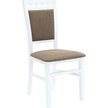 Jídelní židle DENIS new (LOTOS) -Jídelní židle - dřevo bukové moření BÍLÁ/ látka ČOKOLÁDOVÁ SS07, kolekce "FN" (K150)NOVÁ LÁTKA