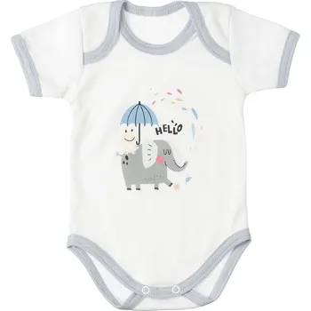 Kojenecké oblečení MBaby Bavlněné body s krátkým rukávem, Slůně Hello, bílo/šedé Velikost: 86 (12-18m)