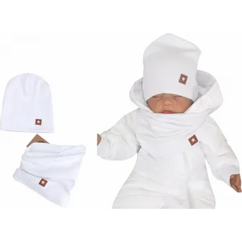 Kojenecký body Z&Z Dvouvrstvá žebrovaná čepička + nákrčník, bílá Velikost: 68/74 (6-9m)