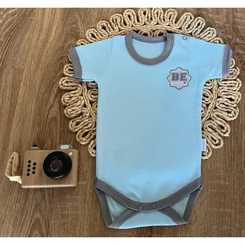 Kojenecké body, kr. rukáv Mamatti, zap. u krku, Dino park - modré Velikost: 74 (6-9m)