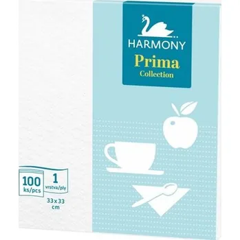 Papírový ubrousek Ubrousky harmony prima, 33 x 33, 1vrstvé, bílé, 100 ks, celulóza NA/PRIMA/WC/BAL