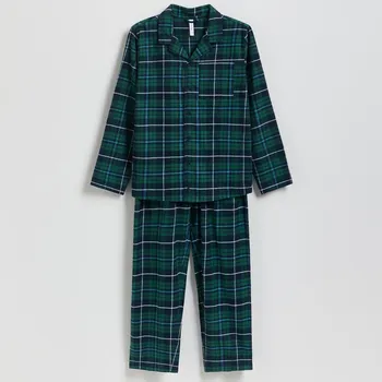 Dětská móda Reserved - Kostkovaná pyžamová souprava z&nbsp;bavlny - tmavě zelená - 988HI-79X - 988HI-79X-U98