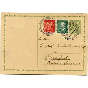 Poštovní známka Českosloveská pošta (1931) Československo I. - CDV - O - Tanvald - Šumburk nad Desnou - Klagenfurt (Rakousko)