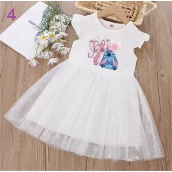 Dívčí šaty Lilo & Stitch Dívčí šaty "Lilo & Stitch" s volánkovým rukávem a třpytivou sukní - bílé Motiv: 4, Velikost: 130