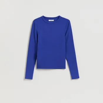 Dámské tričko Reserved - Tričko s dlouhými rukávy a vysokým podílem modalu - hyacintová - 416GA-54X - 416GA-54X-S