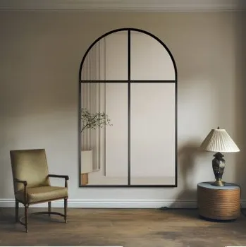 Zrcadlo Poloviční oválné zrcadlo se šambránami v loftovém rámu MDF - MARTIN - barva rámu dle vašeho výběru